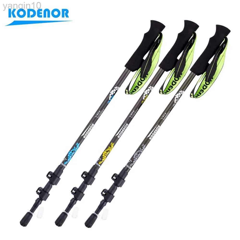 Trekking Poles 1 Piece 170g Telescopic Folding Walking Stick KODENOR Hiking Trekking Pole Carbon Fiber 3 Section Outer Lock Alpenstock Climbing HKD230804