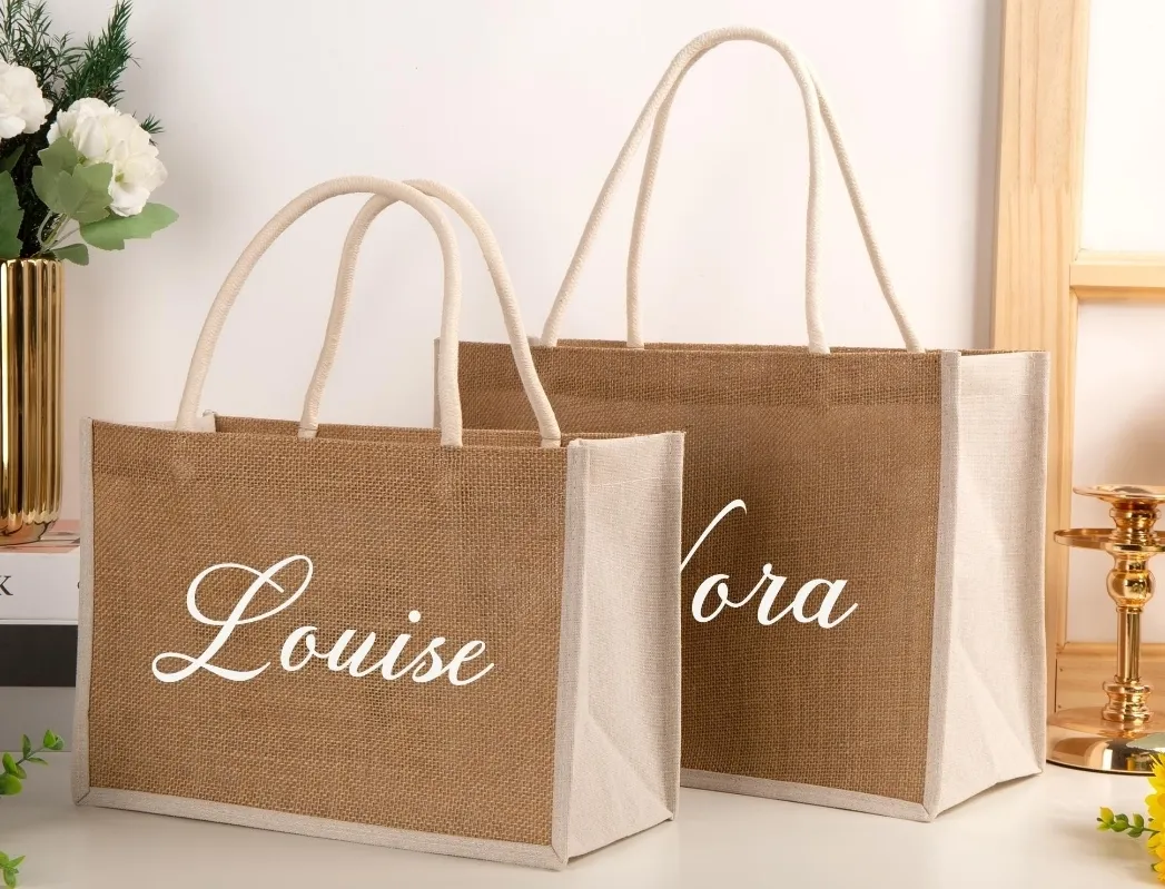 Personalized Burlap Tote Bag Jute Bridesmaid Gift Sarashi Wrap With Custom Name Perfect For Beach Wedding And Mothers Day 230804 From Cong09 9.85 DHgate.Com