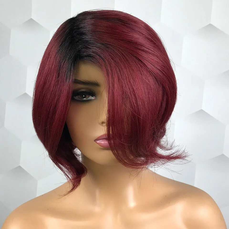 Synthetic Wigs Burgundy Red Ombre Pixie Cut Short Bob  display picture 2
