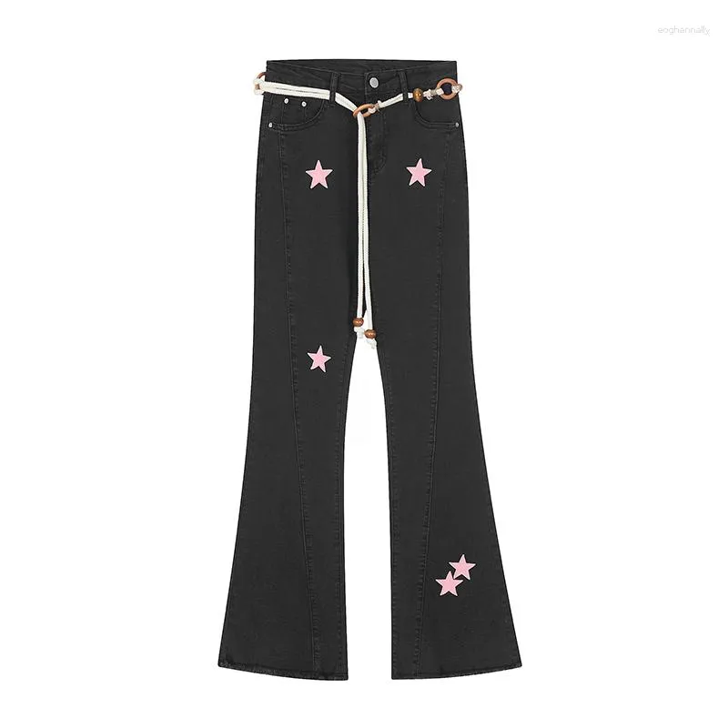 Jeans pour femmes all-match Corset Goth rose étoile évasée femmes Harajuku Y2k Streetwear pantalon Grunge extensible dames pantalon Grayu mode