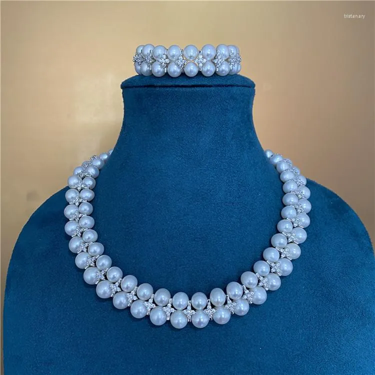 Necklace Earrings Set Natural 8-9mm Pearl Bracelet Fashion Short Clavicle