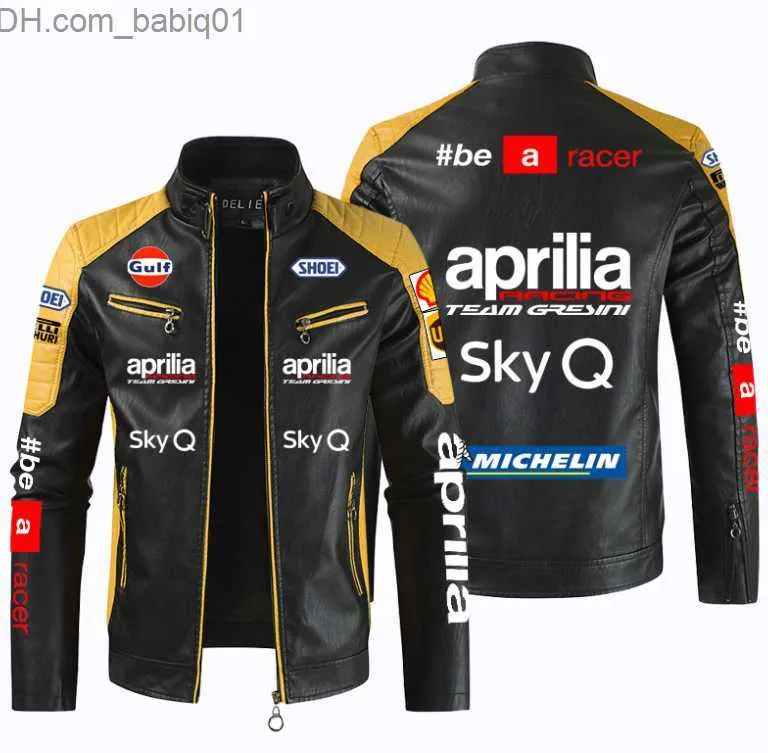 Men s Jackets APRILIA Car motorcycle PU Leather Jacket Patchwork Biker Jackets Casual Zipper Coat Male Motorcycle Jacket Outwear Coat T230804