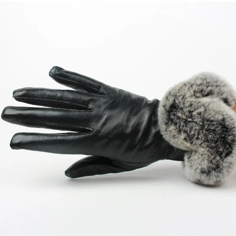Fingerlose Handschuhe GO BALLISTIC YA aus echtem Schafsleder mit Fell am Handgelenk für Damen, Winter, hochwertiger Samt, winddicht, 230804