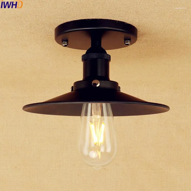 Taklampor Iwhd Black Vintage Edison LED Light Fixtures Plafonnier Flush Mount Industrial Lamp Lampara Techo
