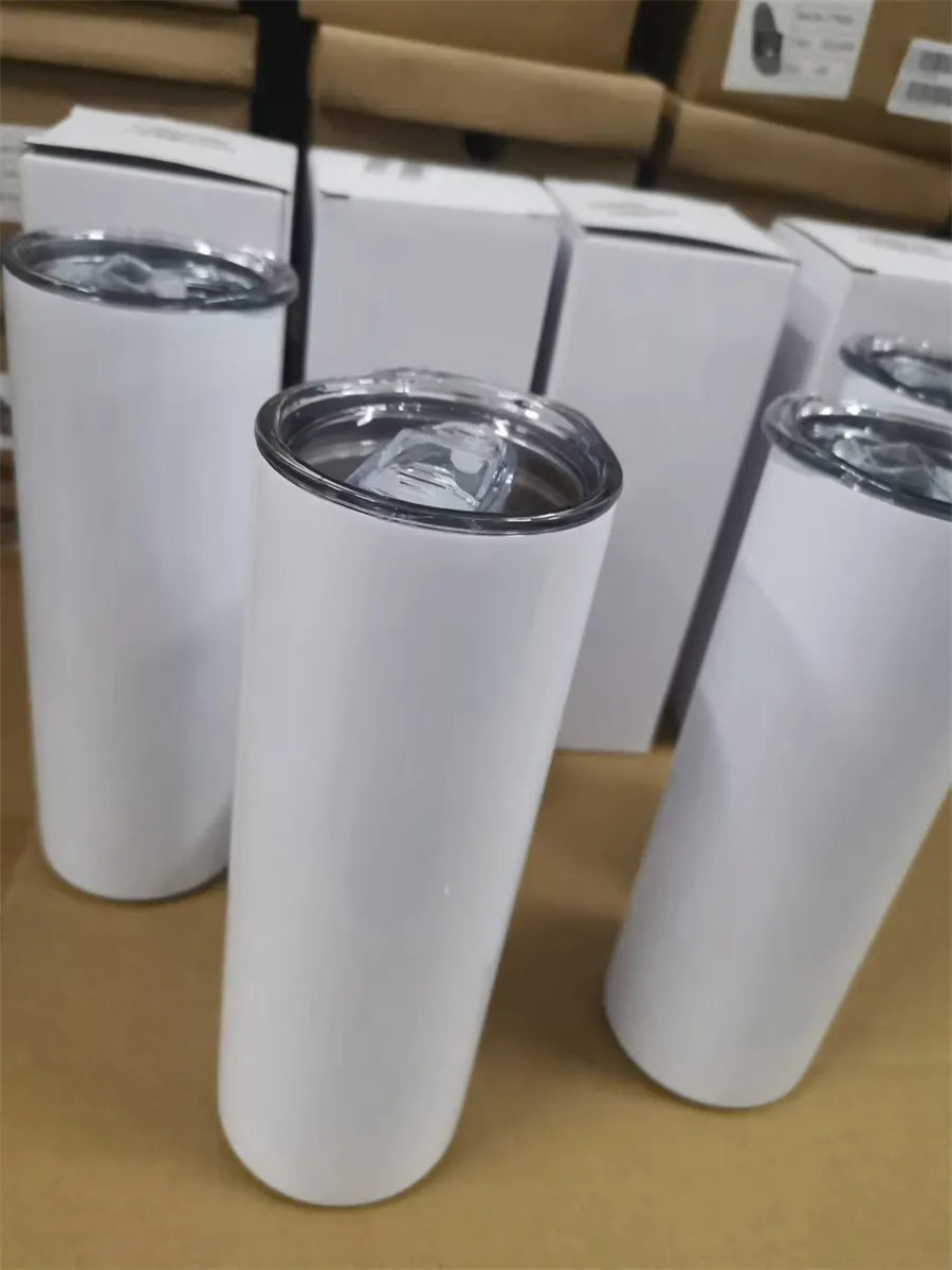 2 Days Delivery Tumblers White Straight Sublimation 20oz Stainless Steel Double Wall Insulated Cup Blanks with Lids and Straw US Stock