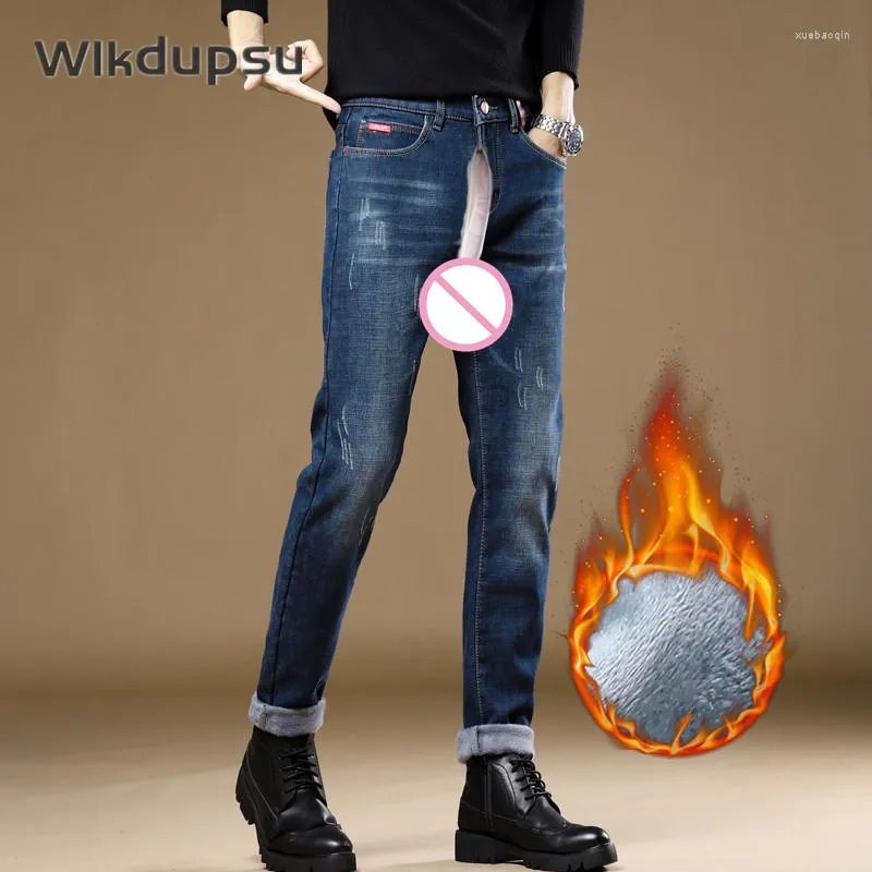 Warm Jeans Jeans With Fleece Lining Men's Winter Fleece Lined