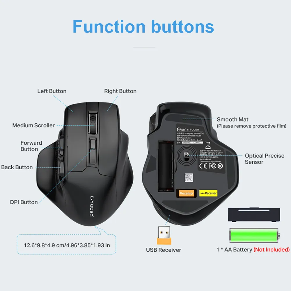 Mice E YOOSO X 31 USB 2 4G Wireless Gaming Large Mouse For Big