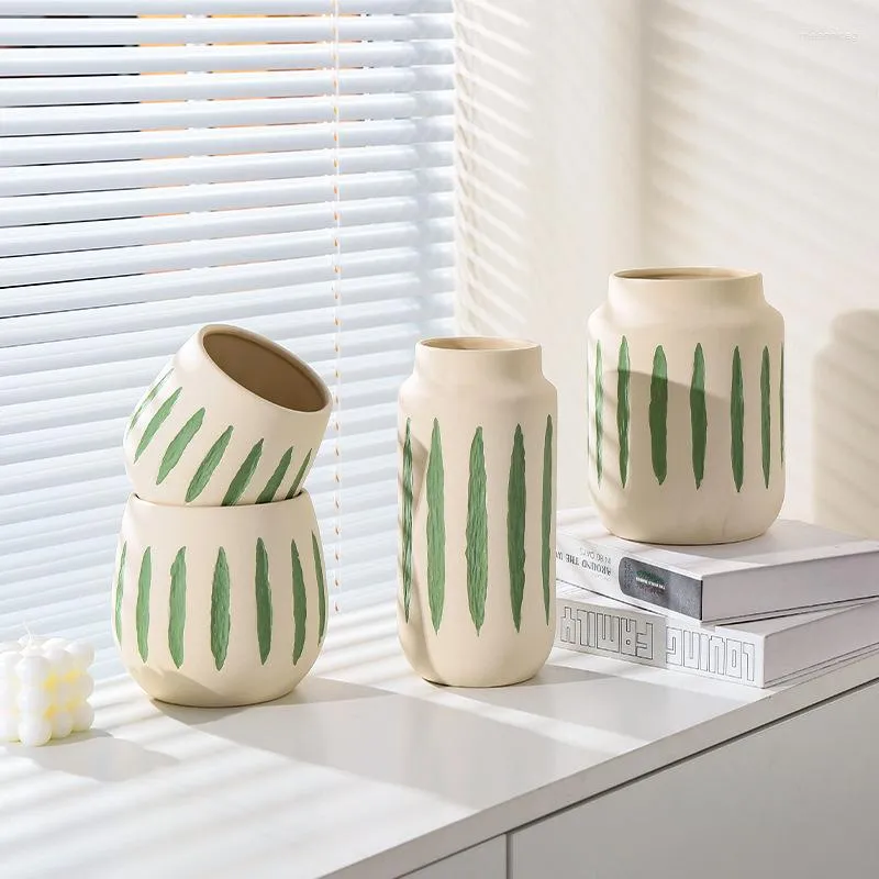 Vases Style nordique céramique rayé Vase salon chambre bureau fleur Arrangement séché décoration de la maison accessoires