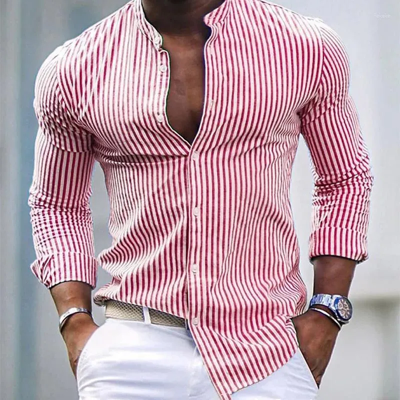 Мужские повседневные рубашки модная уличная одежда Полосатая формальная мужская одежда одиночная грудь футболки с воротником Топ весна 2023 года с длинным рукавом кардиган мужчина