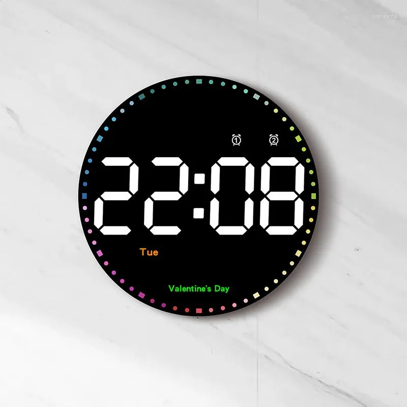 Orologi da parete Orologio elettronico digitale Telecomando Temperatura Data Calendario LED rotondo per camera da letto Home Decor Smart Dual Alarm