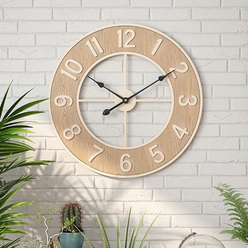 Orologi da parete 60cm Orologio silenzioso senza ticchettio con venature del legno per soggiorno, camera da letto, cucina, ufficio, aula