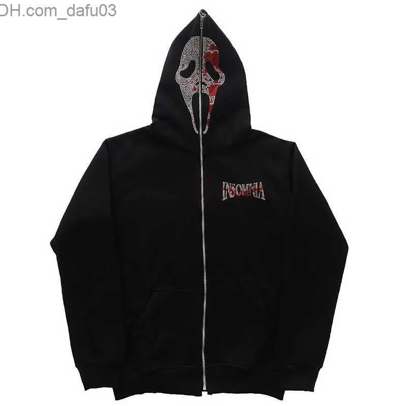 Hoodies voor heren Sweatshirts Water Diamond Zipper Hoodie demon goth Sweatshirt Sportkleding Pullover Gothic Y2k Super Dalian Hoodie met lange mouwen Z230804