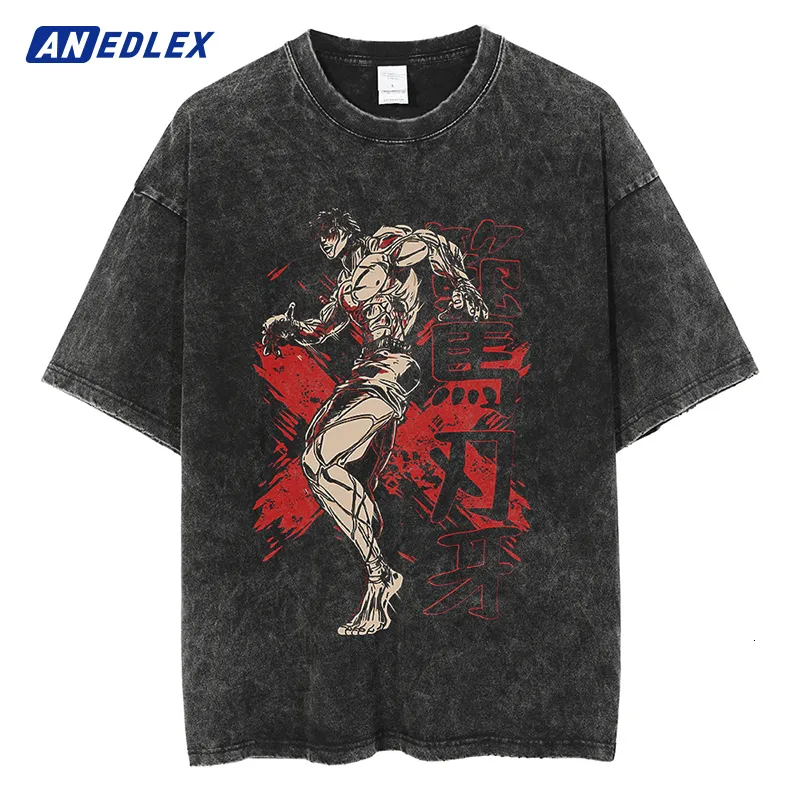 Camisetas de hombre Harajuku Moda Streetwear Hombres Camiseta lavada Anime japonés Baki The Grappler Camiseta Algodón Tops Manga corta Vintage Tees 230803