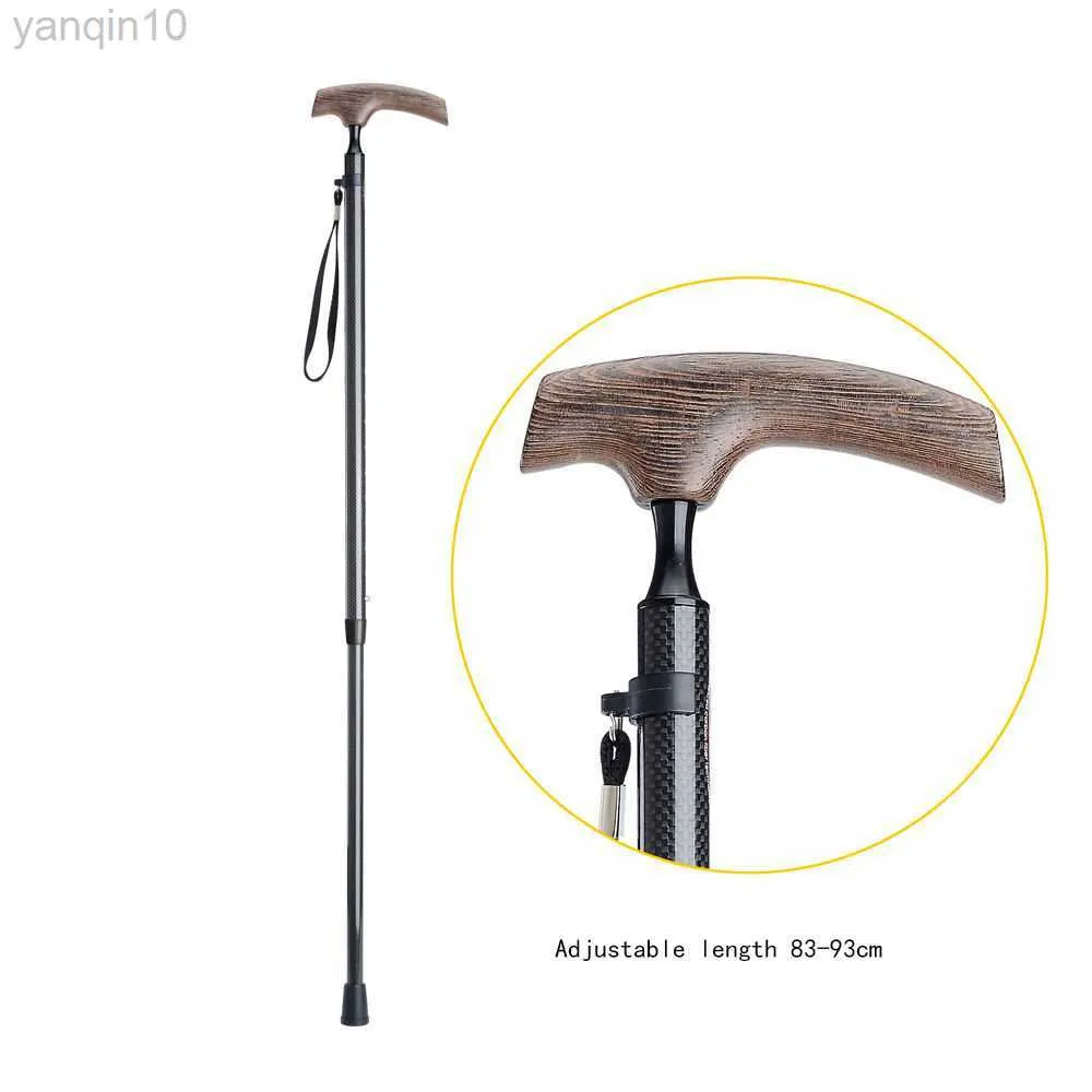 Trekking Poles Carbon Fiber Cane Walking Stick med Wenge Wood Handle Stark seghet Justerbar längd för äldre gummibas HKD230804