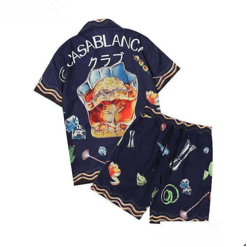 Chemises décontractées pour hommes New Casablanc Mens Lucid Dreams Island Landscape Color Temperament Satin Short Sleeve Silk Shirt Shorts Drop Deliver Dhwgn