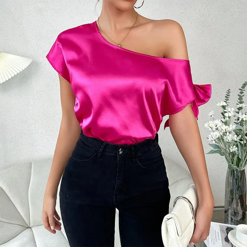Chemisiers pour femmes Casual Fashion Style Satin Bow Off The Shoulder Short Sleeve Top Blouse Femmes Sexy Femmes Tops Mujer Shirts Pour White Club