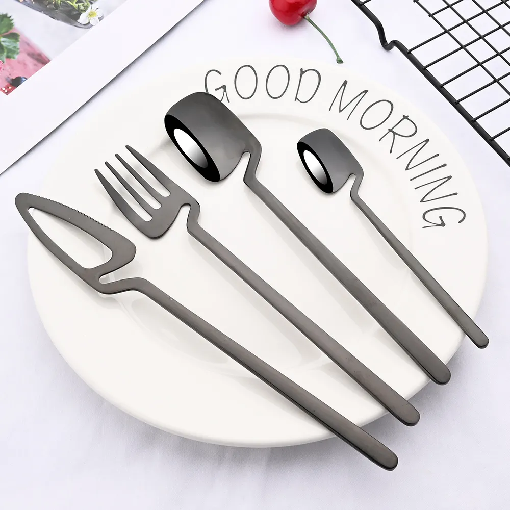 Dinnerware Sets 2Set Western Black Tableware Stainless Steel Flatware Cutlery Set Kitchen Knife Fork Spoon Luxury Wedding 230804