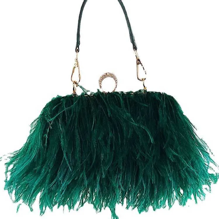 Вечерние сумки 2023 Новая тайская модная женская сумка с страусом для волос. Одна цепь плеча 230804
