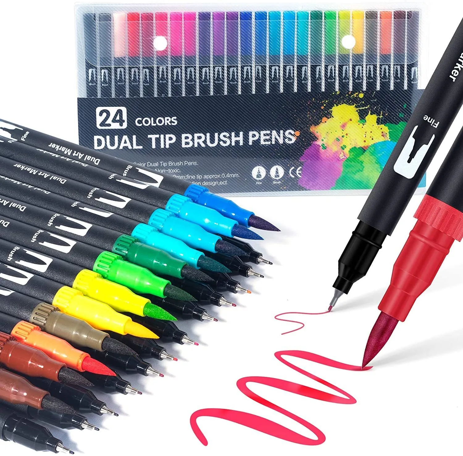 Marqueurs Stylos pinceaux à double pointe Ensemble de stylos feutre 24 couleurs Stylos Marqueurs d'art pour enfants et adultes Coloriage Fineliner Tip Brush Markers 230803