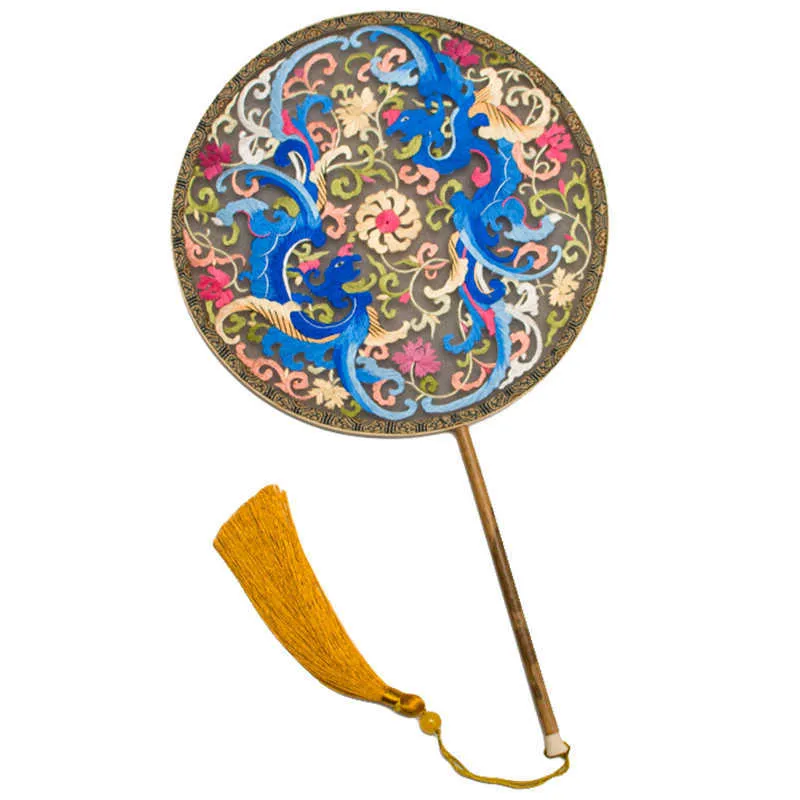 Chinese Style Products Classical Suzhou Embroidery Fan Handmade Double-Sided Embroidery Circular Fan Antique Fan Traditional Embroidered Fan