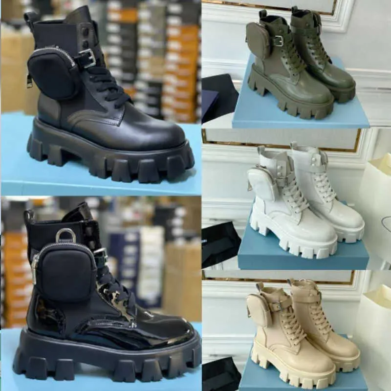 Men Designers Shoes Rois Boots Over The Knee Martin Winter Boot Nylon Military Inspired Combat Boots Nylon Bouch Attached To The Ankle Large Size With Bags NO43