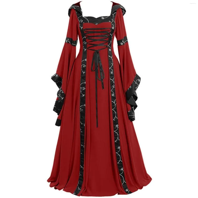 Sıradan Elbiseler Kadın Ortaçağ Elbise Cosplay Kostüm Rönesans Gotik Kapşonlu Uzun Retro Steampunk Süslü Parti Elbiseleri Cadılar Bayramı