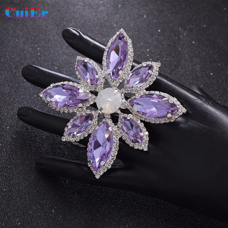 Bröllopsringar Elegant 8 cm överdimensionerad kvinnlig blomsterring romantisk lila opal brud dekorativa ringkvinnor smycken med strass 230804