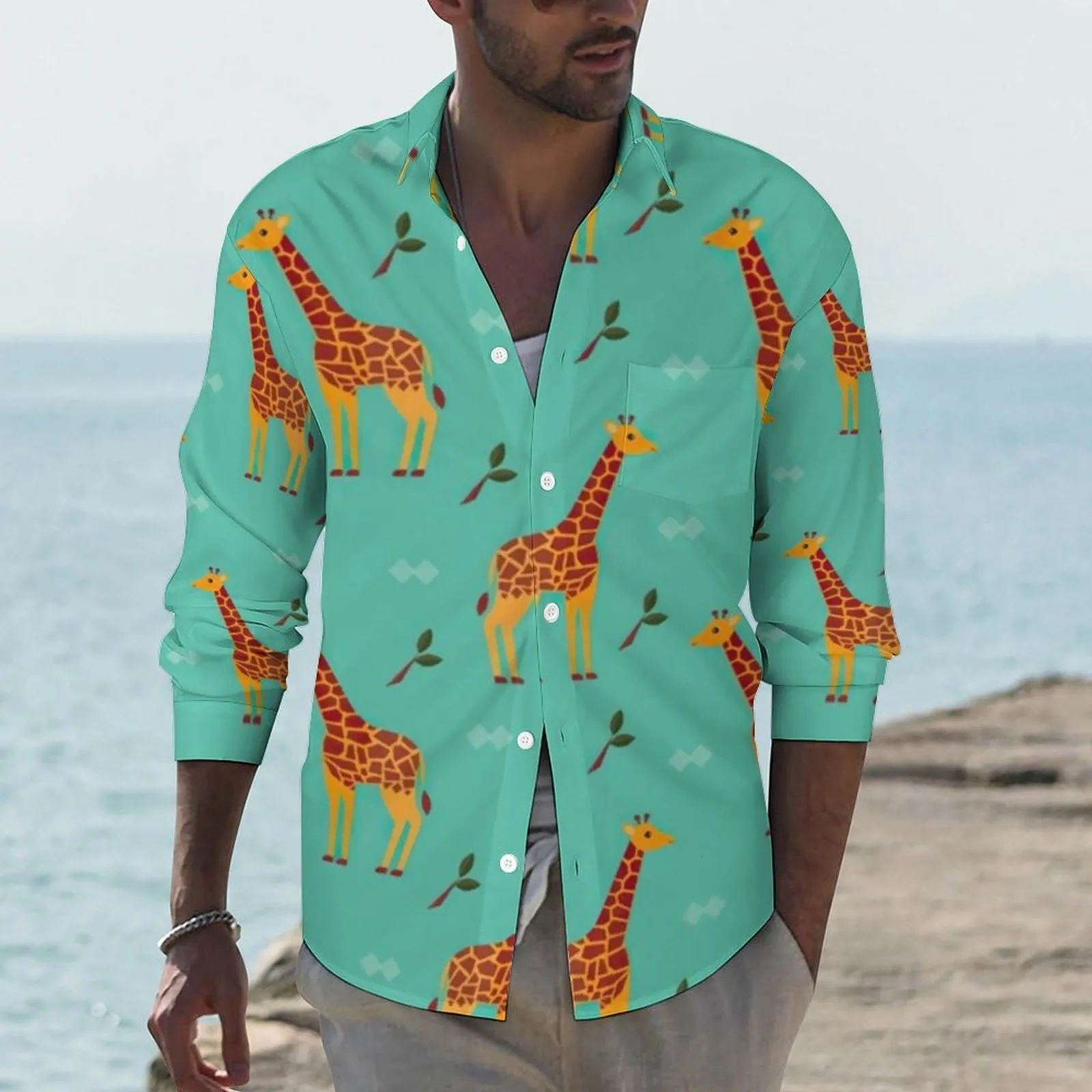 Camicie casual da uomo Camicia giraffa carina Africa Stampa animalier Modello manica lunga Streetwear Camicette Autunno Abbigliamento oversize retrò 230804