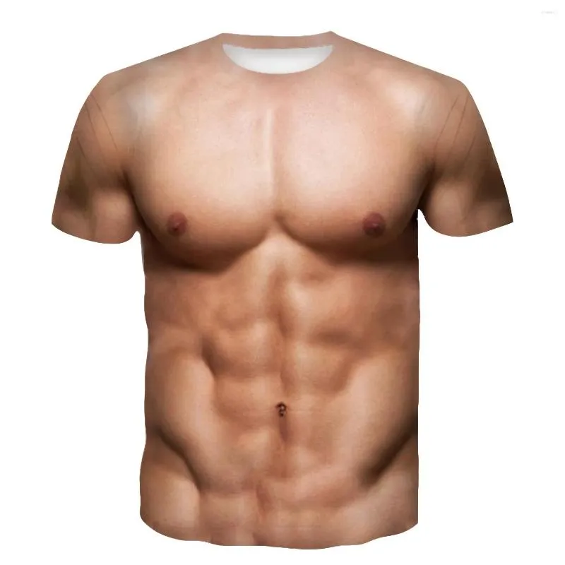 Мужские рубашки мода смешные мускулистые мужчина футболка 3D-печать повседневная круглая шея с коротким рукавом негабаритная быстрая сухая одежда
