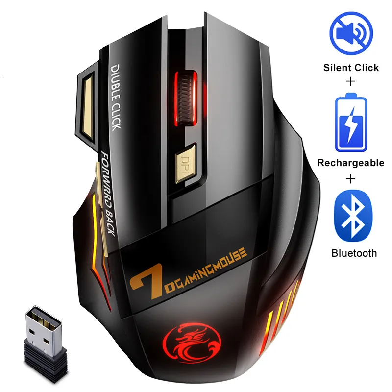 Ratón inalámbrico recargable Gamer para computadora RGB Gaming Bluetooth USB silencioso ergonómico Mause Laptop PC 230804