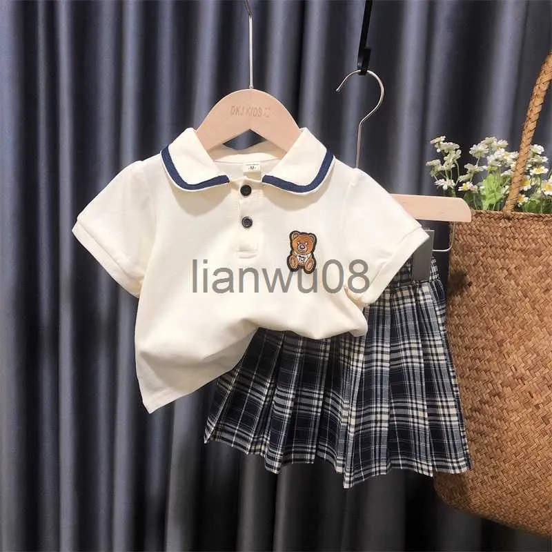 Completi di abbigliamento Completi di gonne Gonna bianca T-shirt Gonna Ragazze Abito da college Gonna estiva per bambini Principessa Baby Fashion Gonna polo coreana x0803