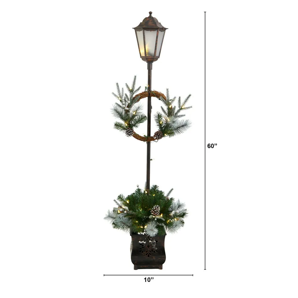 50 Warm White LED Lights, 5 Holiday Pre-lit Decorated Lamp Post with Artificial Christmas Greenery, Indoor Outdoor Patio Porch Decor