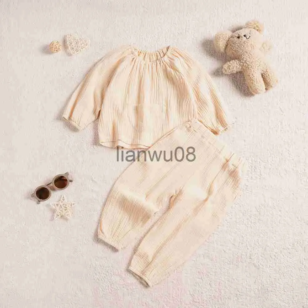 Clothing Sets New Muslin Cotton Girls Boys Set Home Clothes Light Suit Long Sleeved Trousers Children Clothing for Aged 15 Toddler Girl Kids x0803