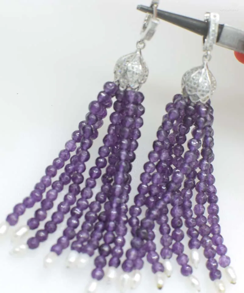 Boucles d'Oreilles Une Paire Jaspe Violet Ronde Perle D'eau Douce À Facettes Blanc Gland Crochet Perles En Gros FPPJ