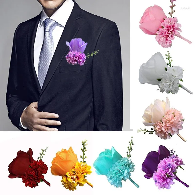 Dekoratif Çiçekler 1 PC Kadın Erkekler Rose Corsage Boutonniere Düğün Partisi Kumaş Dekor Nedime Pin Broş Aksesuarları