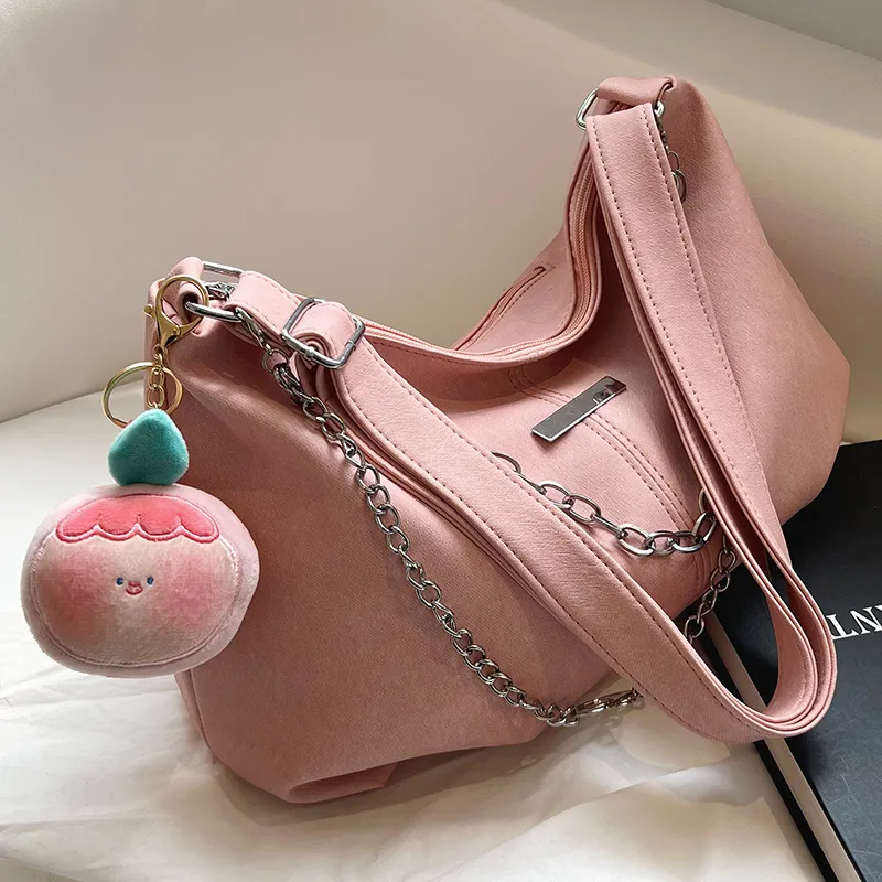 Avondtassen Roze Sweethearts Handtas Chique Metalen Ketting Dames Pu Lederen Schoudertas Kawaii Cartoon Hanger Vrouwelijke Crossbodytassen 230803