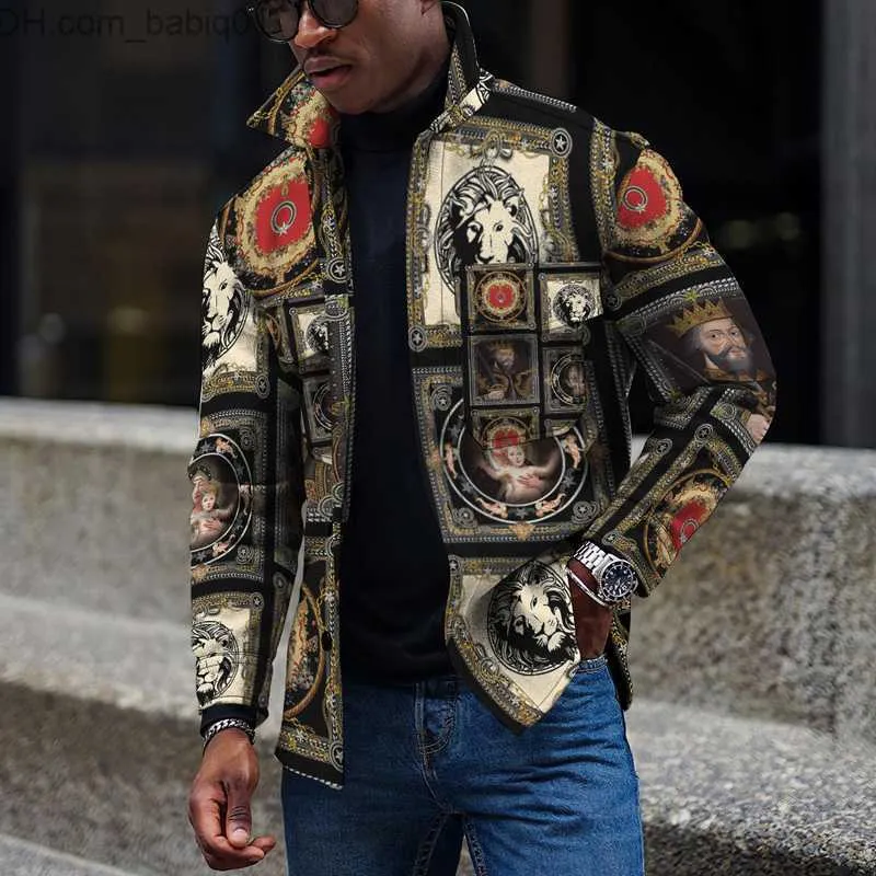 Herrjackor 2023 Autumn Winter New Fashion Man Clothes Retro Harajuku Baroque Men Jacka Lapel Button Pocket Leisure Coat Windbreaker T230804