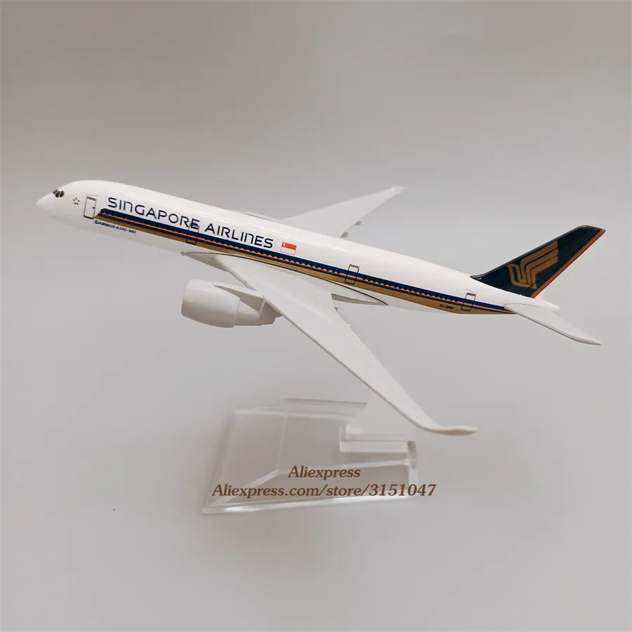 Vliegtuig Modle 16 cm Air Singapore Airlines Airbus A350 350 Airways Vliegtuig Model Legering Metalen Diecast Model Vliegtuig Vliegtuigen w Base Speelgoed Gift 230803