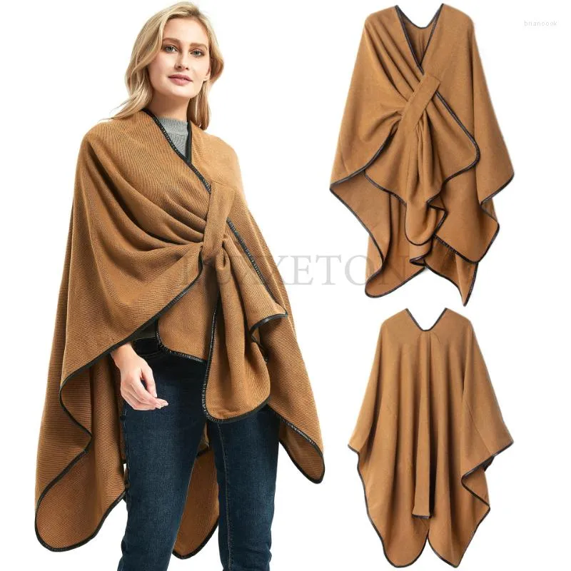 Halsdukar kvinnors sjal wrap poncho ruana cape öppen front tröja kofta för höst kimono vinter semester ponchos kvinnor kappor