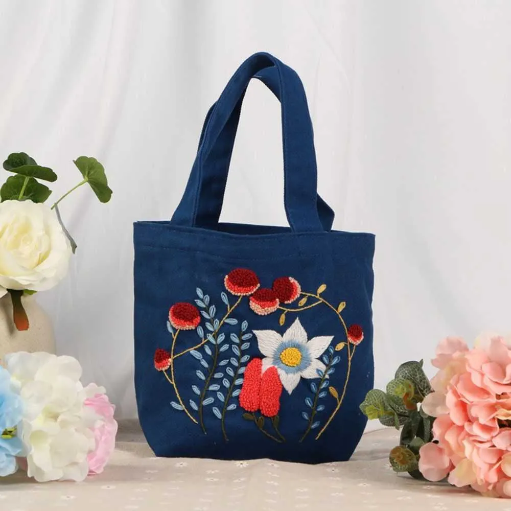 Produits de Style chinois sac en toile à motif de fleurs broderie artisanat couture débutant sac de transport point de croix couture artisanat avec cerceau