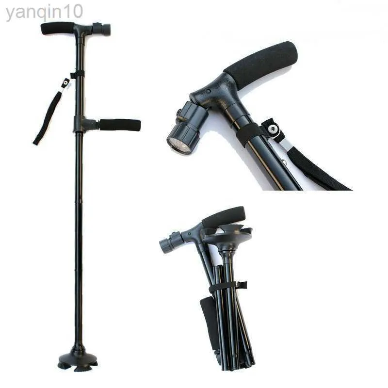 Trekking Poles Double Handlapsible Telescopic Cane Folding Crutch LED Lightweight Safety Hiking Walking Stick Gifts for The Elder Parents HKD230804
