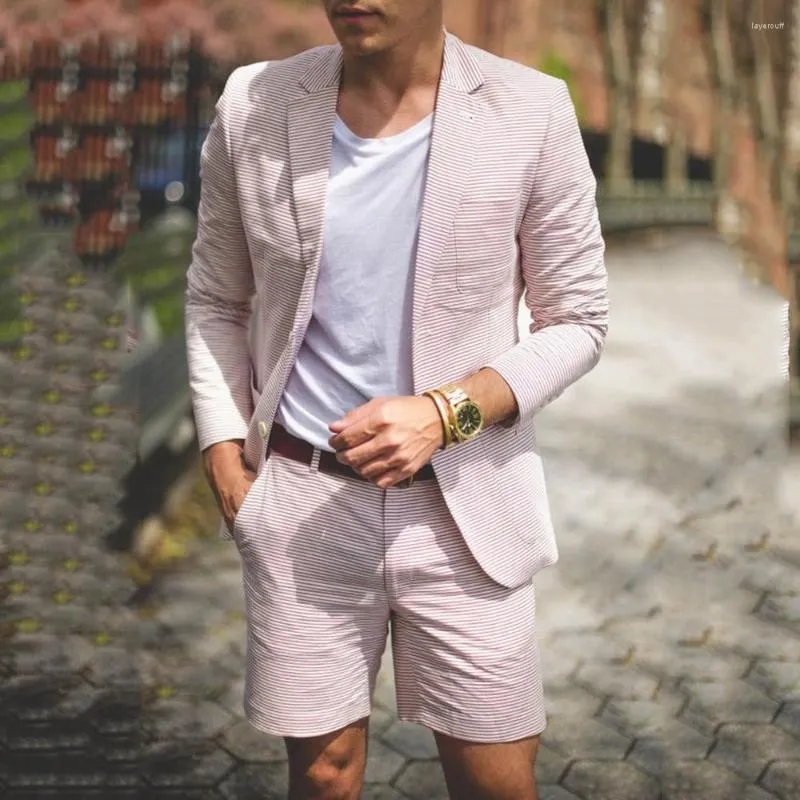 Men's Suits Blush Pink Short Suit Set For Men Single Button Lattice Formal Party Solid Color Regular Fit Casual Jackets And Pants