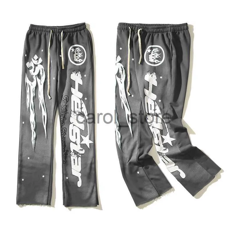 Calças masculinas cinza Hellstar moletom calças largas masculinas femininas de alta qualidade com cordão pesado Terry Jogger J230804