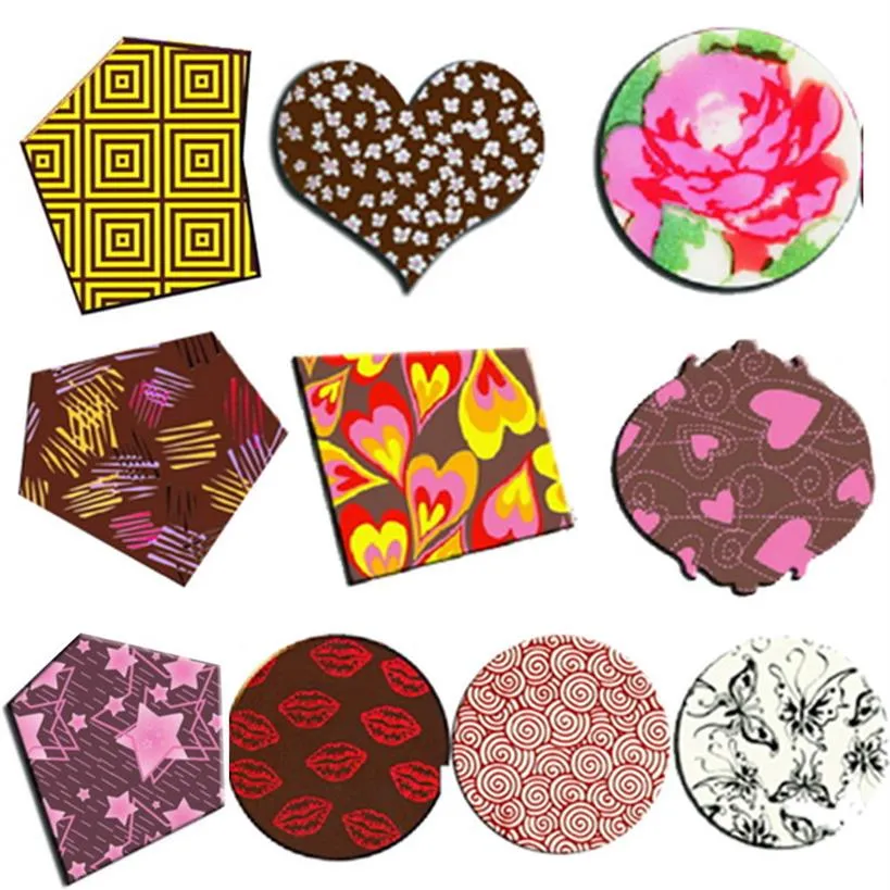 10pcs Foglio di trasferimento del cioccolato Fiore Cuore labbra Cuore Rosa ButtTrans Soggiorno Stampo per cioccolato decorazione per cioccolato T200703291K