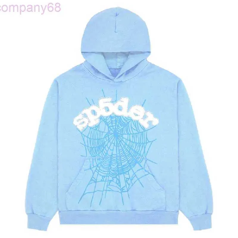 Мужские толстовок толстовок 2023 Новый небо синий SP5DER Men Men Women 1 Hip Hop Young Spider World Wide 555555 Print Pullover G23032861WQ