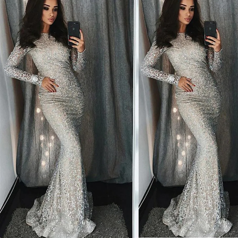 Silver Evening Dress Long Sparkle 2022 New High Neck Women Elegant Straps Sequin Mermaid Maxi Prom Party Gown Dress Abendkleider2122