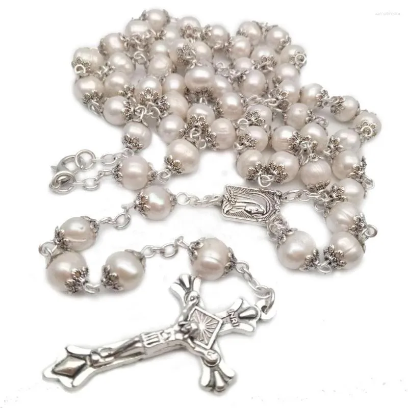 Hanger Kettingen Vintage Parel Kraal Ketting Christelijke Katholieke Rozenkrans Kruis Ketting Voor Vrouwen Mannen Charm Religieuze Sieraden Geschenken