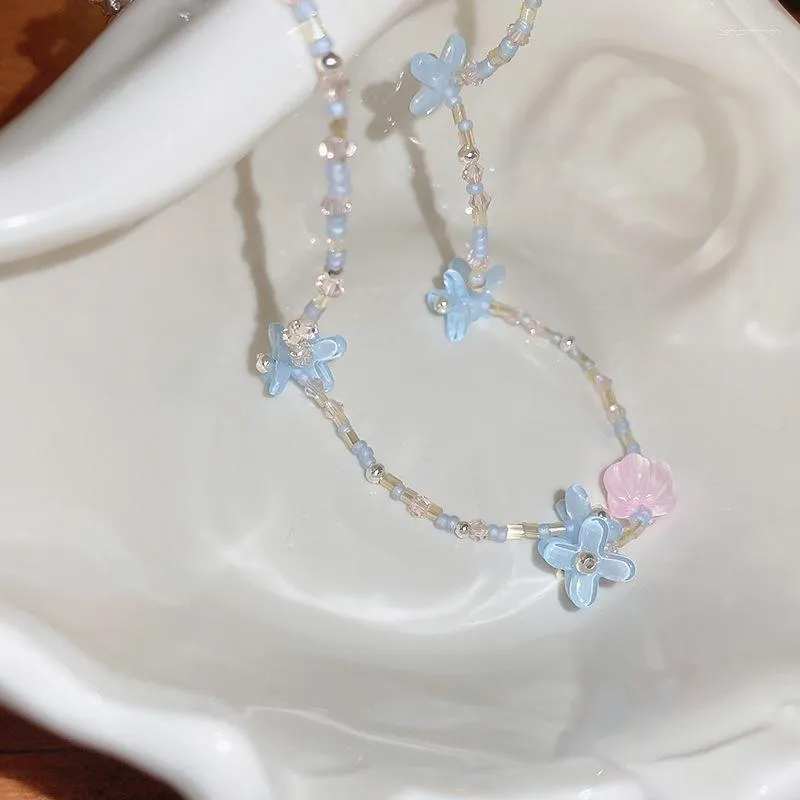 Tour de cou 2023 mignon cristal fleur irrégulière collier de perles rose amour coeur acrylique riz perle pendentif breloque femmes