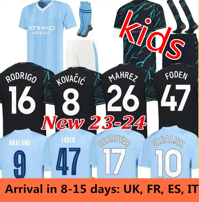 23 24 24 Haaland Kids Soccer Jersey Grealish Sterling Ferran de Bruyne Foden Mahrez Bernardo 2023 Koszulki piłkarskie