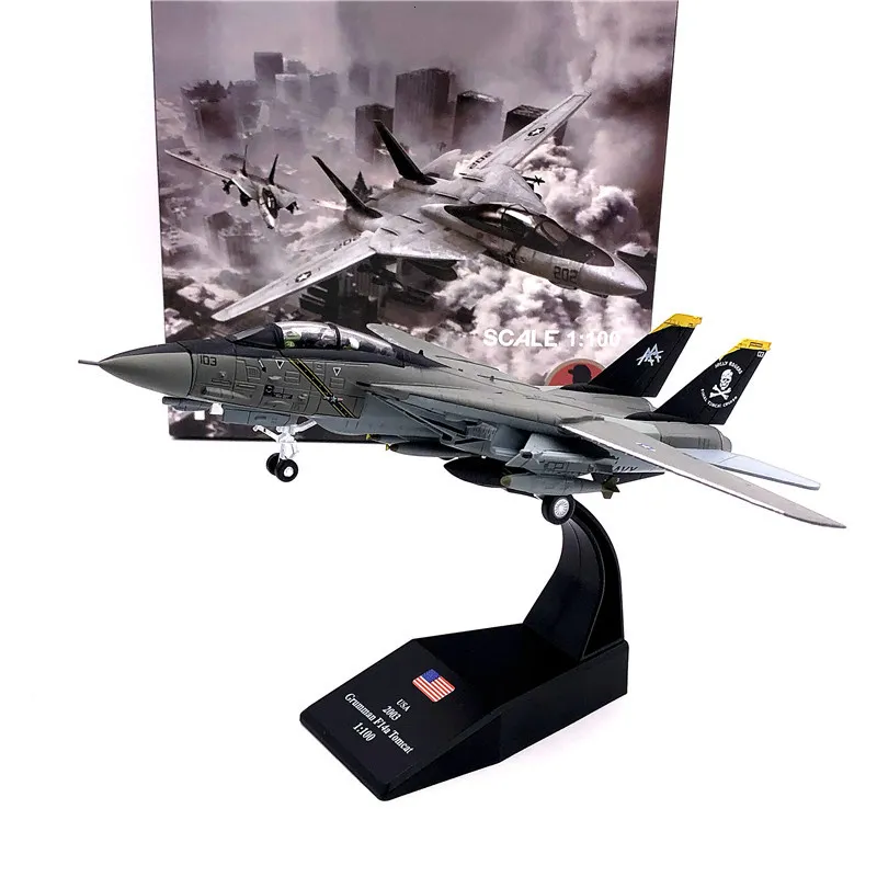 Aircraft Modle Jason Tutu 1/100 U.S.F-14 Fighter Tomcat Jolly Roger Squadron VF103 Boeing Military Missile Bomber Diecast Metal Model F14 230803